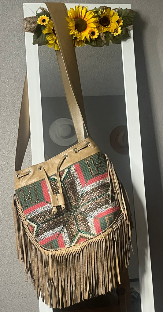 Serape leather purse